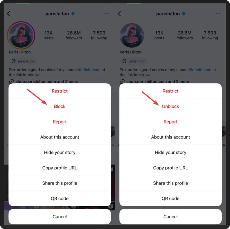 screen guide how to block and unblock someone’s account on Instagram